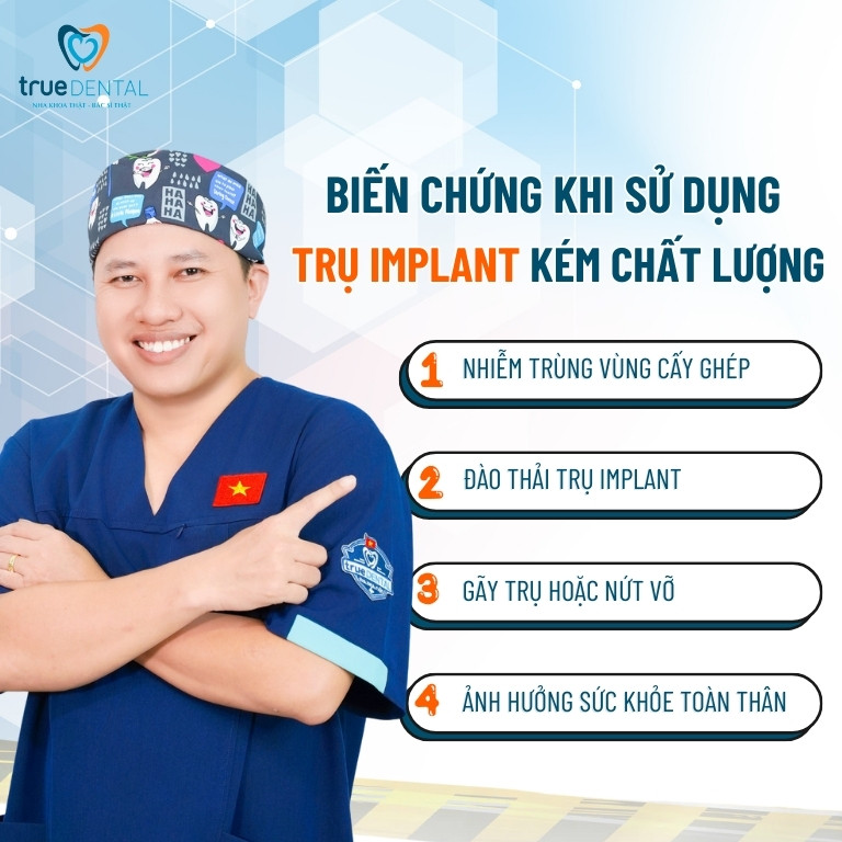 CÁCH NHẬN BIẾT TRỤ IMPLANT CHÍNH HÃNG MÀ CÔ, CHÚ NÊN BIẾT 7 Biến chứng khi sử dụng trụ Implant kém chất lượng