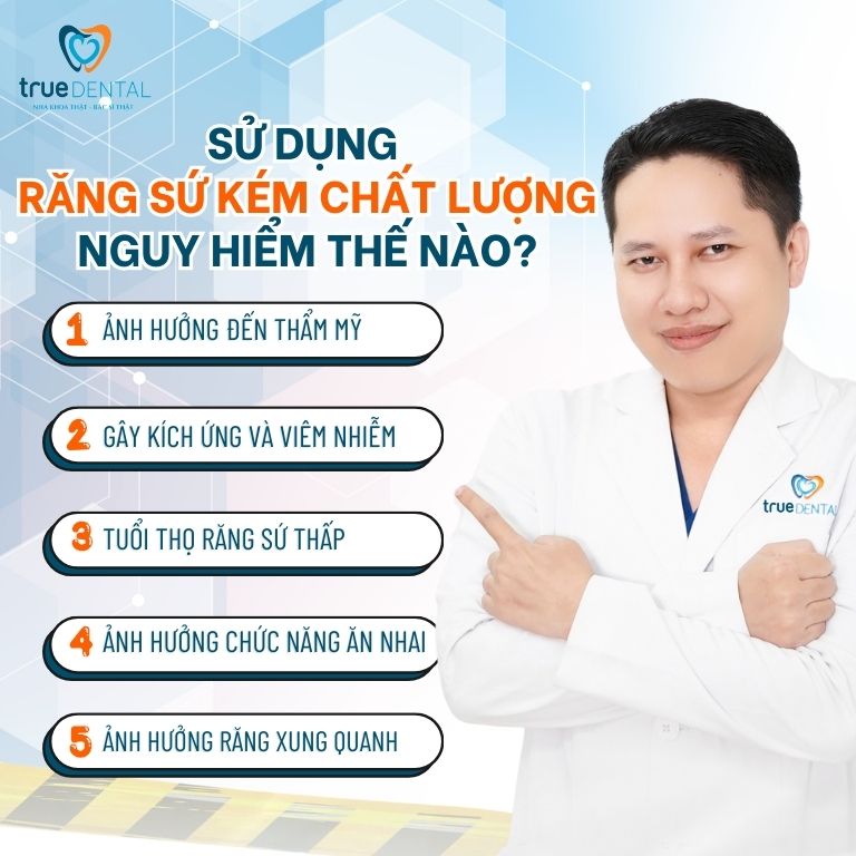 HƯỚNG DẪN CÁCH NHẬN BIẾT RĂNG SỨ CHÍNH HÃNG TỪ BÁC SĨ TRUE DENTAL 4 Sử dụng răng sứ kém chất lượng nguy hiểm thế nào?