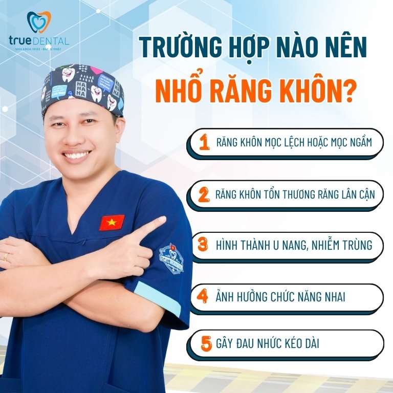 NHỔ RĂNG KHÔN CÓ NGUY HIỂM KHÔNG? GIẢI ĐÁP TỪ BÁC SĨ TRUE DENTAL 2 Trường hợp nào nên nhổ răng khôn