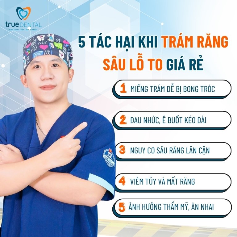 Trám răng sâu lỗ to được không? Giá bao nhiêu? 6 5 Tác hại của việc trám răng sâu lỗ to giá rẻ, kém chất lượng