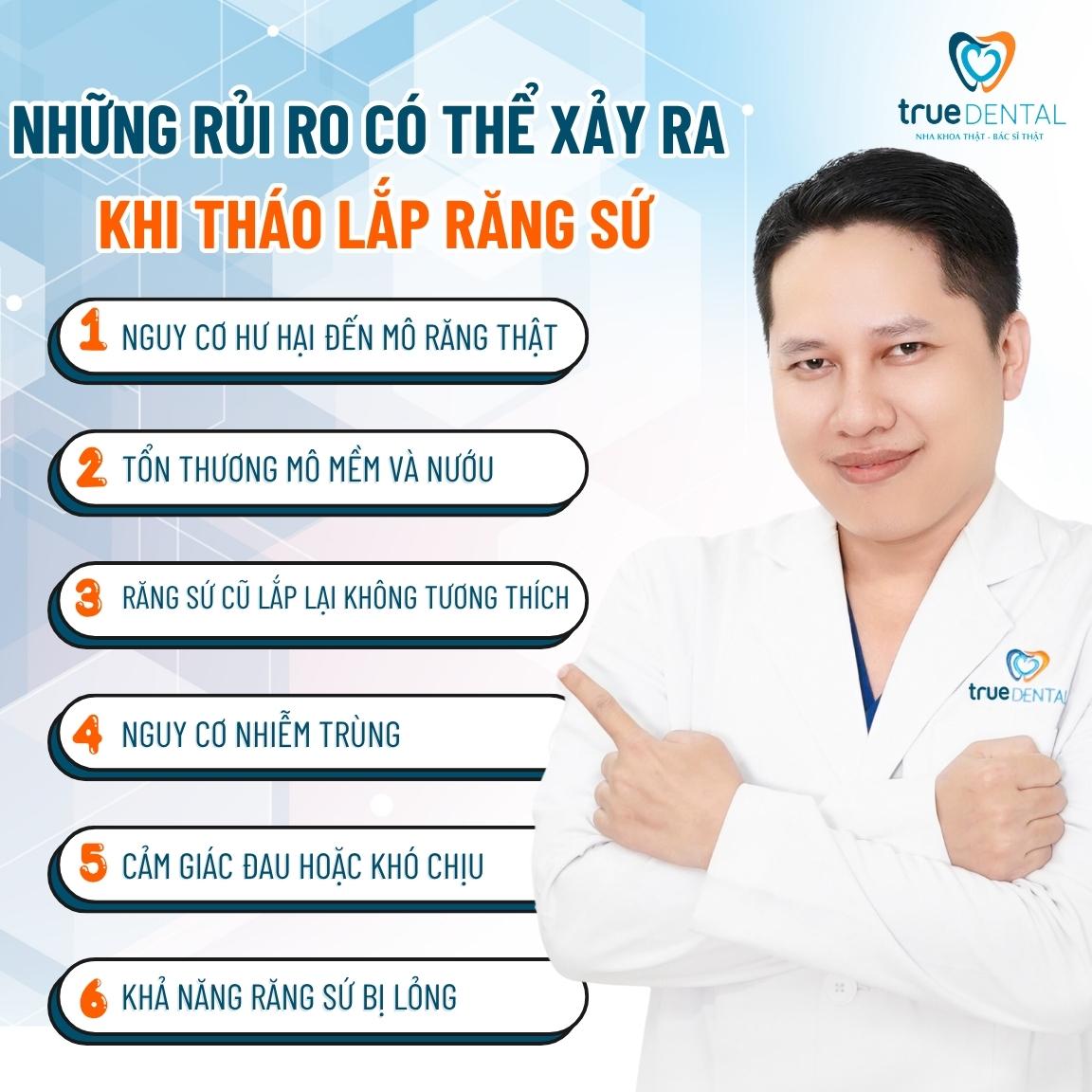 Bọc răng sứ có tháo ra được không? Tháo ra có lắp lại được không? 9 Những rủi ro có thể xảy ra khi tháo lắp răng sứ