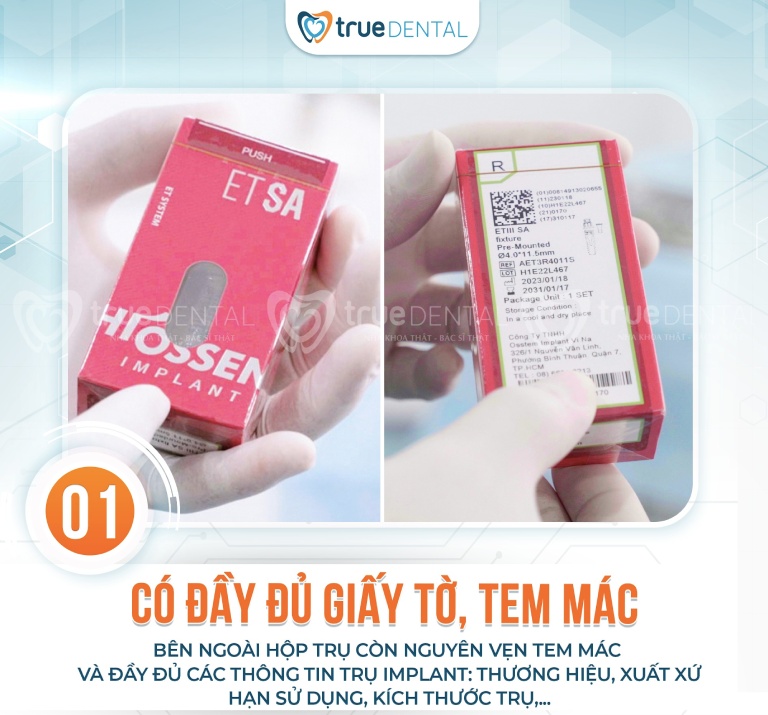 True Dental cam kết implant chính hãng không và bằng chứng nào